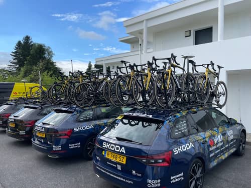 Tour de France bikes on team vehicles