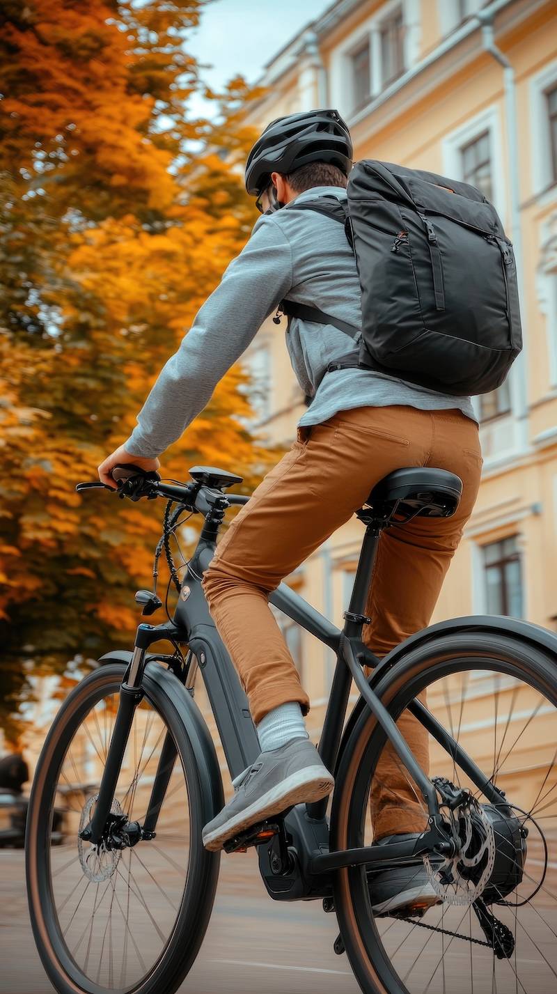 Mann fährt mit Elektrofahrrad S-Pedelec durch einen Stadtpark