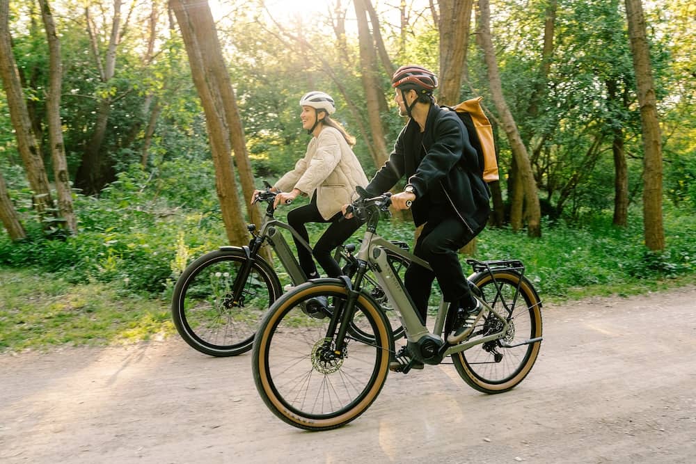 Paar Radelt Auf E Bikes Durch Wald